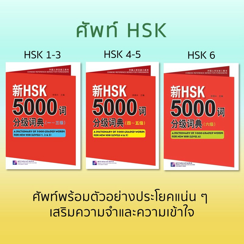 หนังสือศัพท์ HSK คำศัพท์ HSK1-6 ตัวอย่างประโยคแน่น