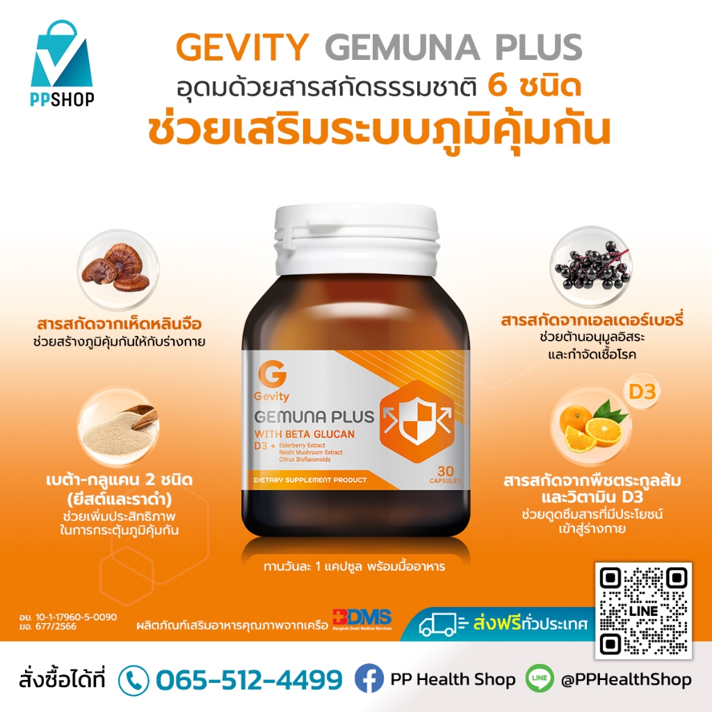 Gevity Gemuna Plus สารสกัดธรรมชาติ 6 ชนิด พิเศษ 2 กระปุก แถม Gevity Vitrum M+/W+ คละสูตร 1 ซอง ฟรี!!!
