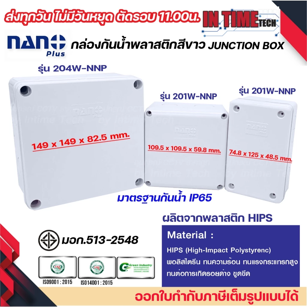 NANO+ กล่องพักสาย 2x4 / 4x4 / 6x6 HIPS บล็อคพักสาย Box กันน้ำ สีขาว IP65 มอก.513-2548 รุ่น 201W-NNP 202W-NNP 204W-NNP