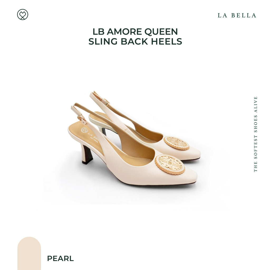 LA BELLA รุ่น LB AMORE QUEEN  SLING BACK HEELS - PEARL