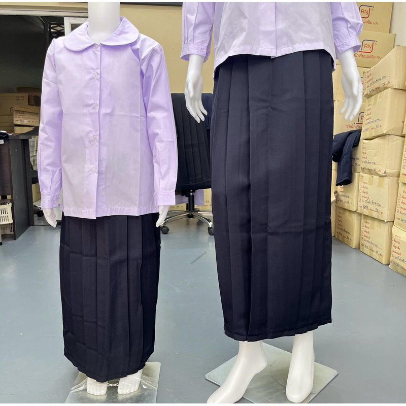 กระโปรงยาว 6 จีบ สีกรม ผ้าโซล่อน, ผ้าลีวาย ชุดนักเรียนมุสลิมยี่ห้อ RN