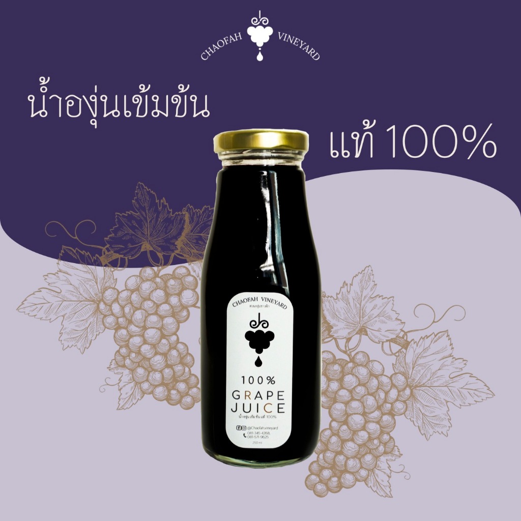 สวนองุ่นชาวฟ้า 🍇 น้ำองุ่นแท้ 100% Pure Grape Juice 250ml น้ำองุ่น น้ำผลไม้ ของฝาก ผลไม้