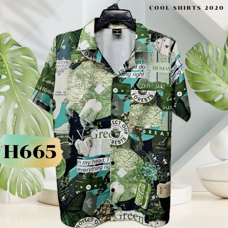 เสื้อฮาวาย ผ้าไหมอิตาลี H665 อเมซอนเขียว