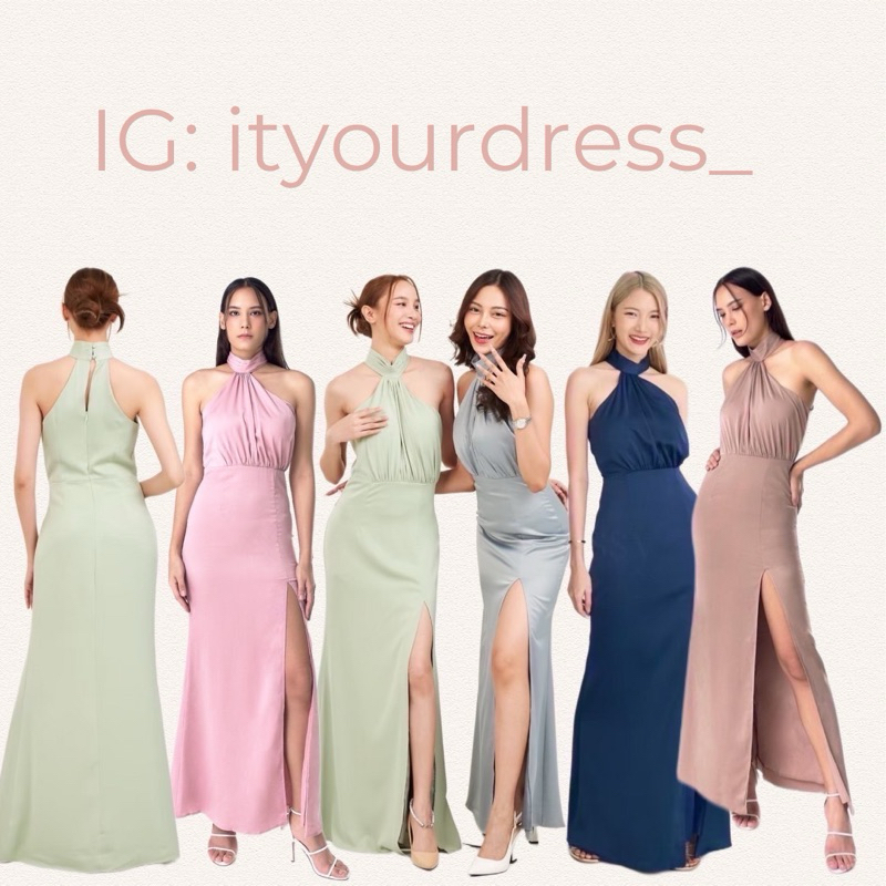 ชุดราตรี ชุดเพื่อนเจ้าสาว คล้องคอ พร้อมส่ง s-6xl