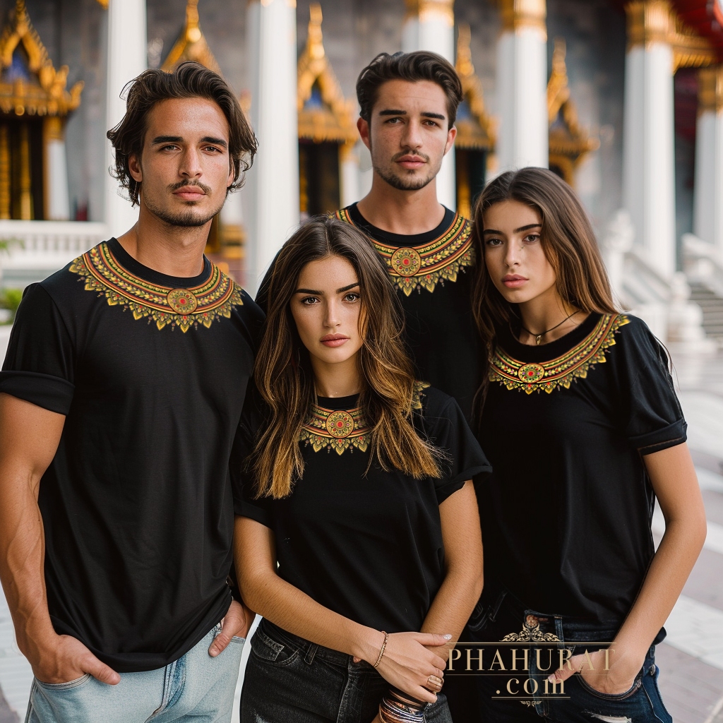 Phahuratdotcom_เสื้อยืดลายไทย ลายกรองคอ เสื้อยืดกรองคอสีดำ พิมพ์ลายไทย