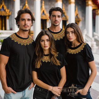 Phahuratdotcom_เสื้อยืดลายไทย ลายกรองคอ เสื้อยืดกรองคอสีดำ พ…