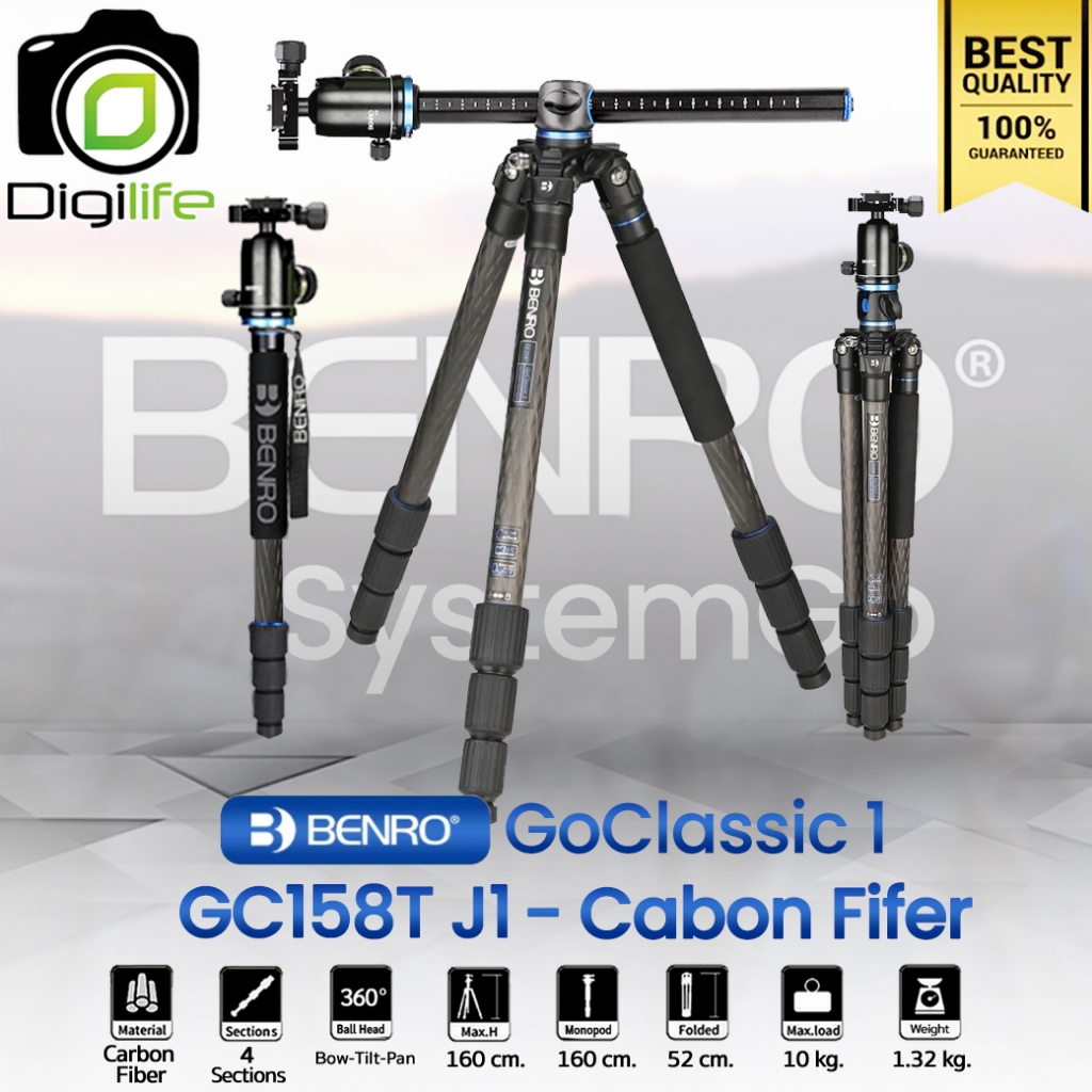 Benro Tripod GC158T J1 Carbon Fiber ขาตั้งกล้อง Monopod, Top View, กางราบ, กลับหัว / Digilife Thailand