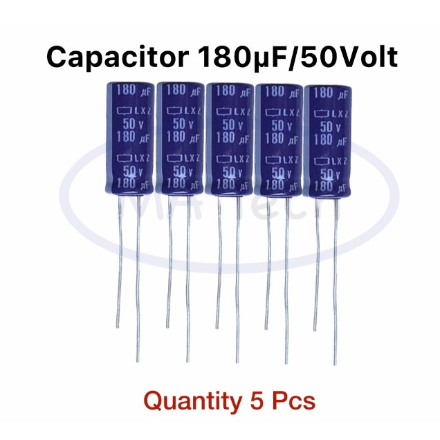 180uF 50V capacitor 180uf/50V คาปาซิเตอร์ 50V180uf ตัวเก็บประจุ ขนาด 8.0x20.0mm 1 ชุด จำนวน 5 ชิ้น