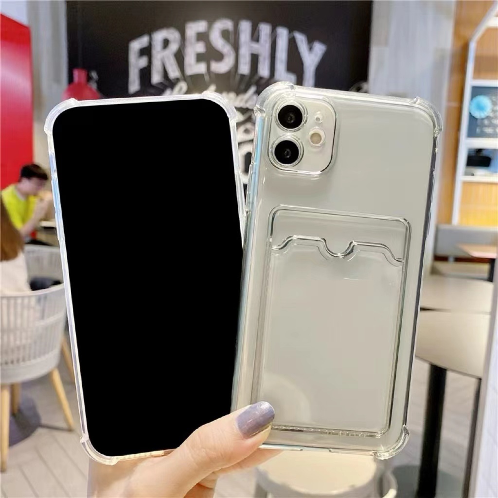 เคสใส่บัตรโทรศัพท์มือถือแบบนิ่ม TPU ใส กันกระแทก พร้อมช่องใส่บัตร หรูหรา สำหรับiPhone 15 14 Pro max 11 12 13 Pro max