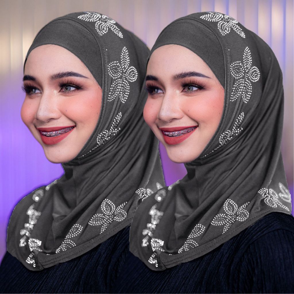 ผ้าคุลมแม่ลูก 2 ชิ้น ลายดอก เนื้อผ้าใส่สบายไม่ร้อน เหมาะสำหรับใส่รายอออกงานอิสลามHL67 รุสมีนีมุสลิม