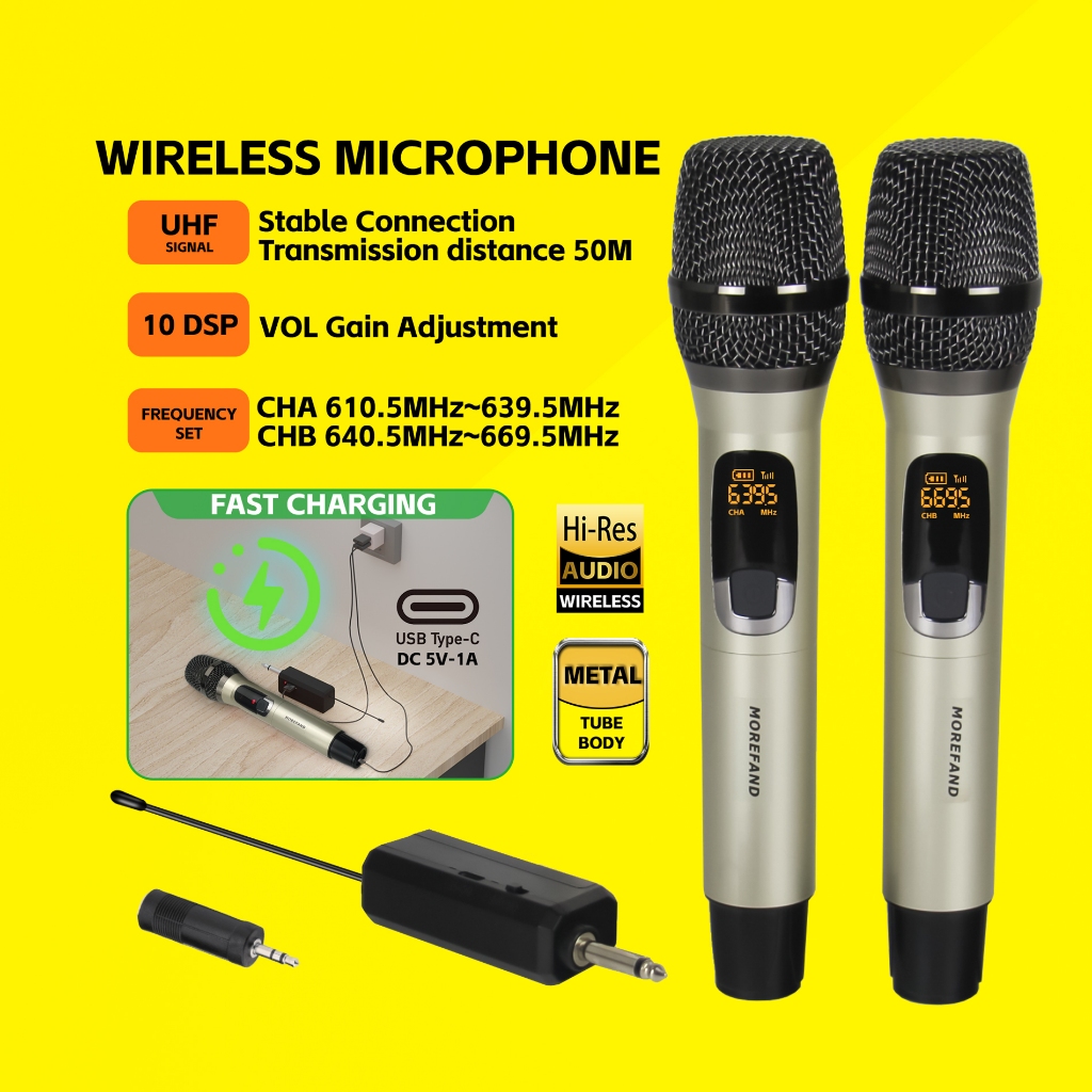 FM wireless microphone ไมโครโฟนแบบใช้มือถือ 50M 2.4G ระยะทางรับ UHF ชาร์จไม่มีการรบกวน KTV