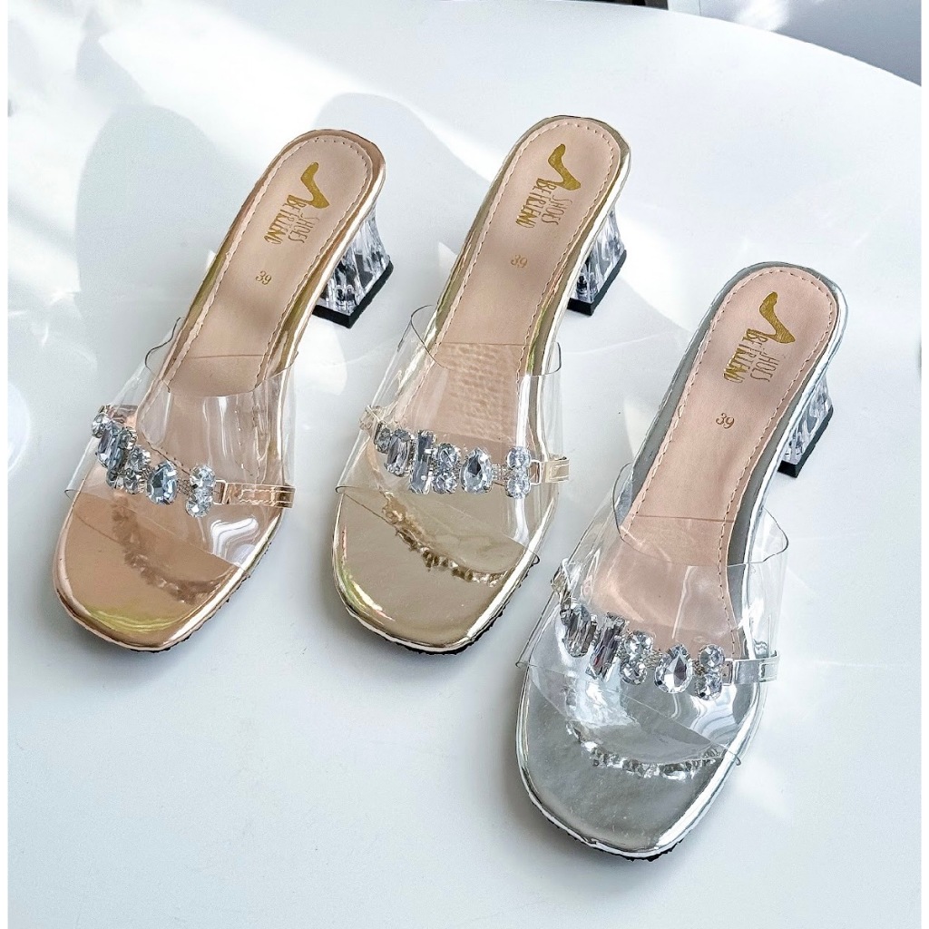 รองเท้าส้นสูงส้นแก้ว สูง 2 นิ้ว ไซส์ปกติ 36-40 เท้าอวบบาน+1 (ส้นแก้ว6กะรัต) สวย หรู ดูดี ใส่แล้วดูแพงมากก สินค้าพร้อมส่ง