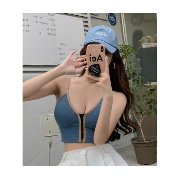 เสื้อสายเดี่ยว เอวลอย มีซิปหน้า สไตล์เกาหลี เนื้อผ้าดี ใส่สบาย