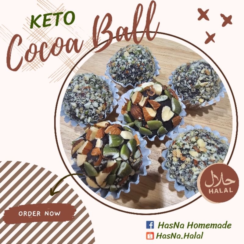 Halal KETO Cocoa Ball คีโตโกโก้บอล มีแค่โกโก้  นมอัลมอนด์  น้ำตาลหล่อฮังก๊วย  เมล็ดอัลมอนด์  เมล็ดฟั