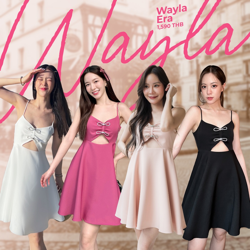 WAYLA Era (Magenta/Dark/Pearl/Creamy Peach) - เดรสสายเดี่ยวสีชมพูอมแดง/ดำ/ขาว/พีช ติดโบ