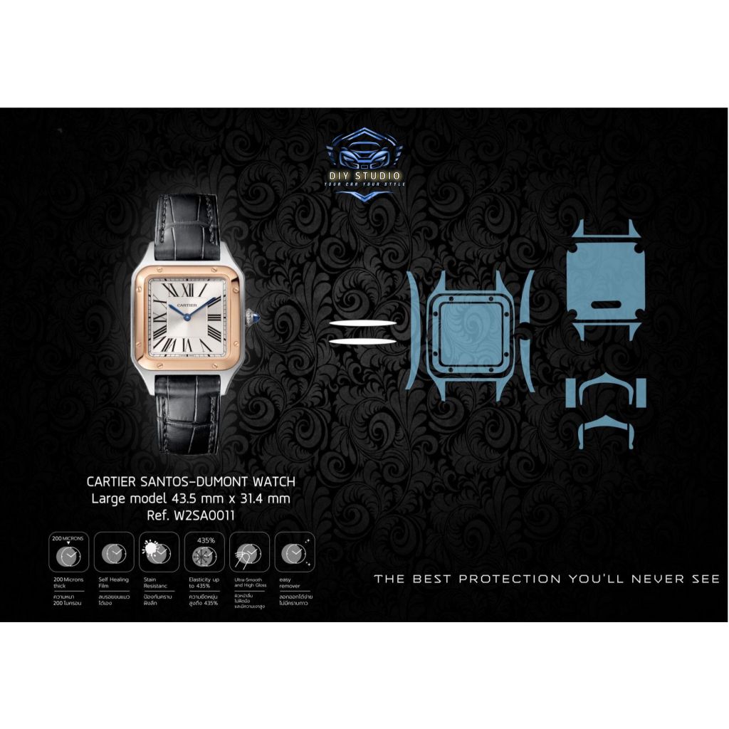 ฟิล์มใสกันรอยนาฬิกา รุ่นSANTOS-DUMONT WATCH Large model 43.5 mm x 31.4 mm Ref. W2SA0011