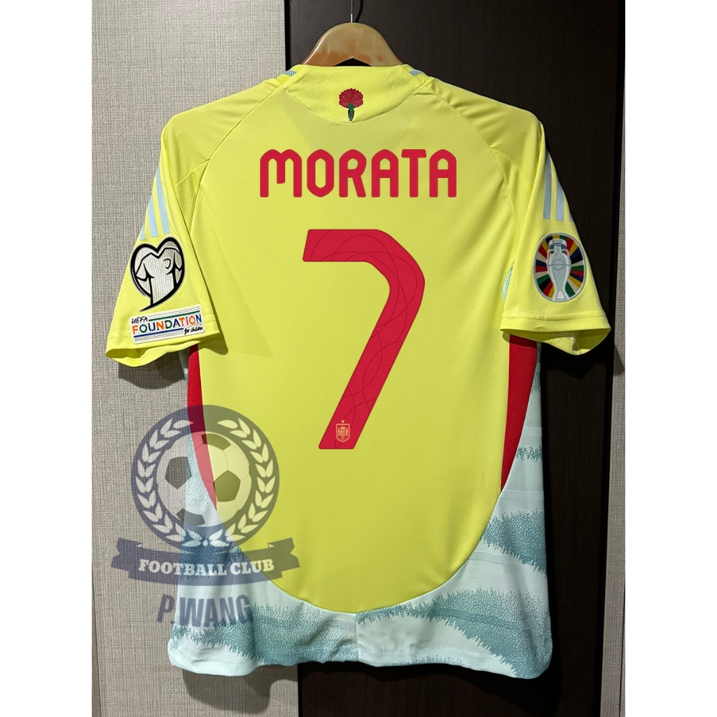 New!! เสื้อฟุตบอลทีมชาติ สเปน Away เยือน ยูโร2024 [PLAYER] เกรดนักเตะ สีเหลือง สามารถสกรีนชื่อเบอร์หน้า-หลัง+อาร์มยูโร