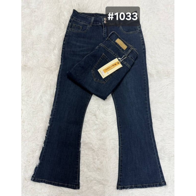 MD jeans กางเกงยีนต์ขาม้าเอวสูง8ส่วน งาน2กระดุม ปลายขาเย็บยีนส์สาวอวบอ้วน