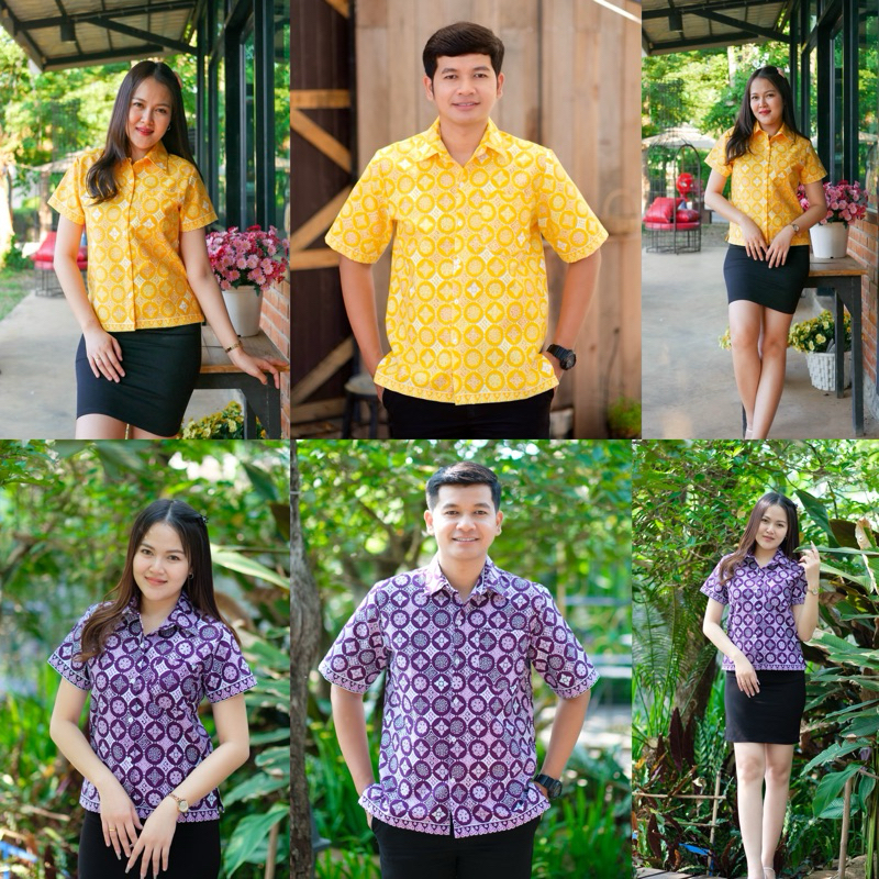 เสื้อเชิ้ต คอปก ชาย หญิง ลายดอกรัก(ลายเล็ก) อัดกาว