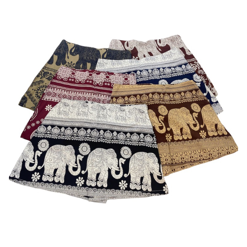 กระโปรงกางเกงขาสั้นผู้หญิง ลายช้าง เอวสูง ( S-XL )