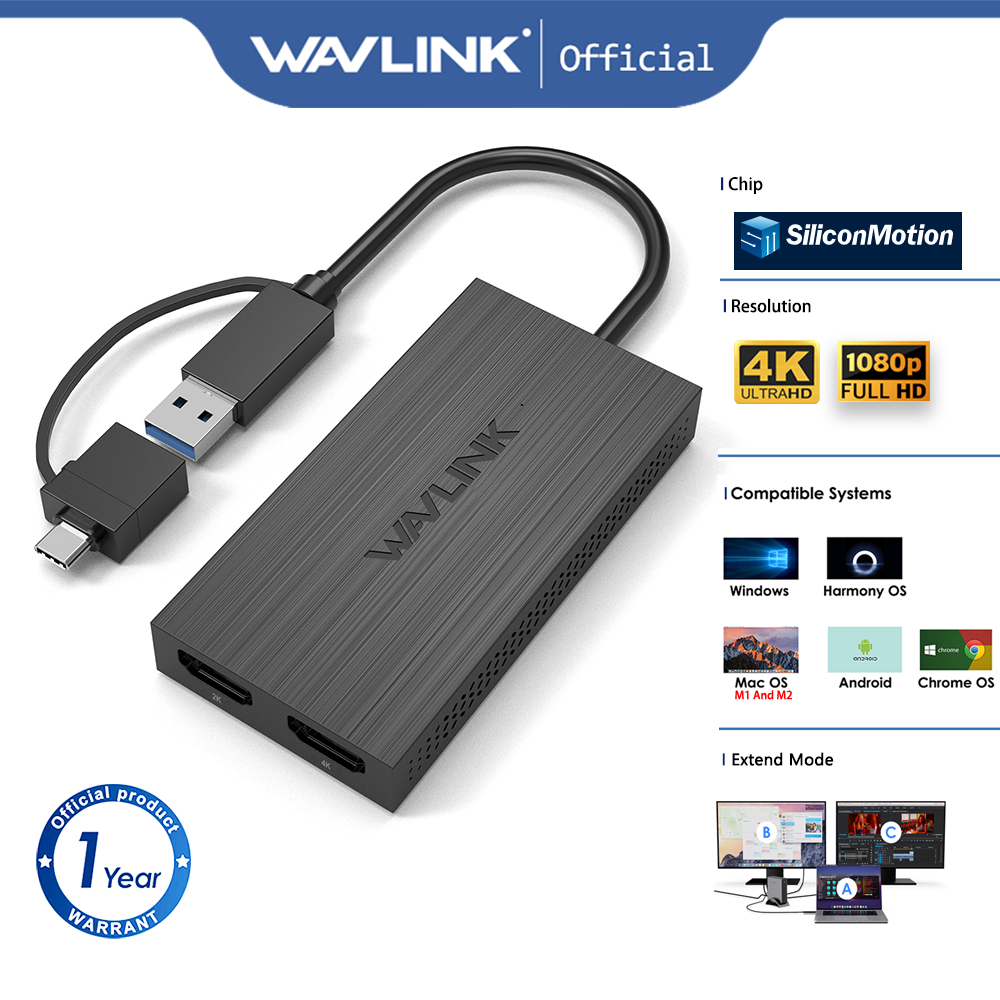 Wavlink UG7602HC USB3.0/USB-C ไปยังจอภาพ HDMI Dual 2K/4K 60Hz