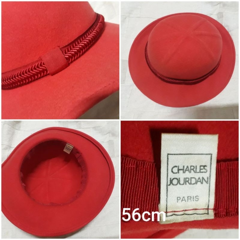 Charles jourdan Paris Vintage wool brim  hat หมวกสีส้มแดง