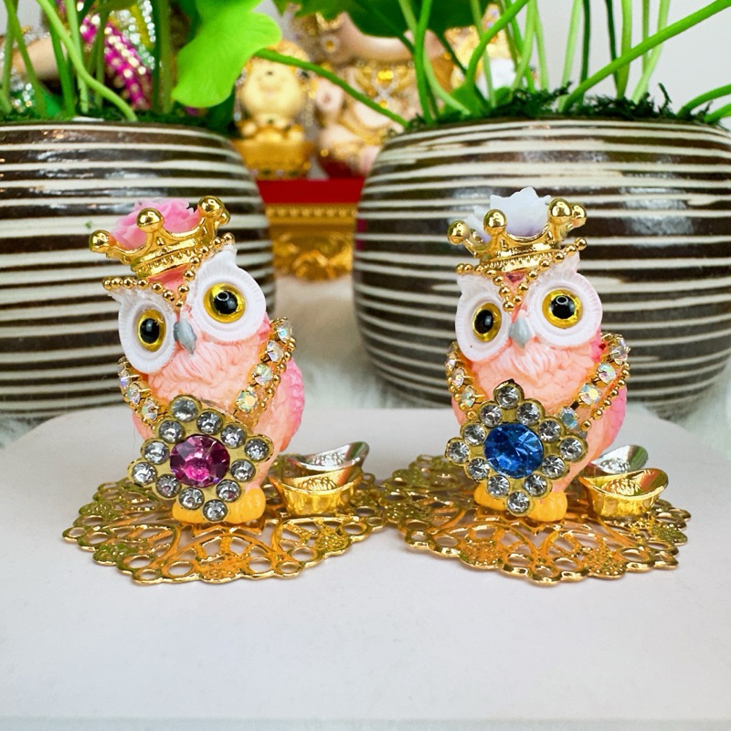 นกฮูกพระแม่ลักษมี รุ่นจิ๋วแต่แจ๋ว สีฟ้าชมพู🩷🩵 - รูปที่ 2