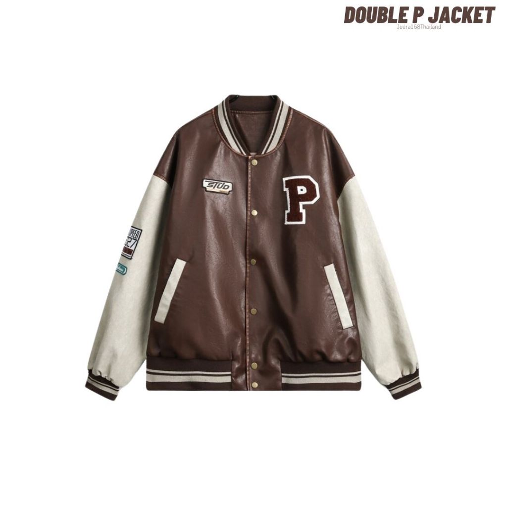 jeera168 | รุ่น Double P Jacket เสื้อแจ็คเก็ต Unisex ทรงเบสบอลสุดคูล เนื้อผ้าหนังพรีเมียม