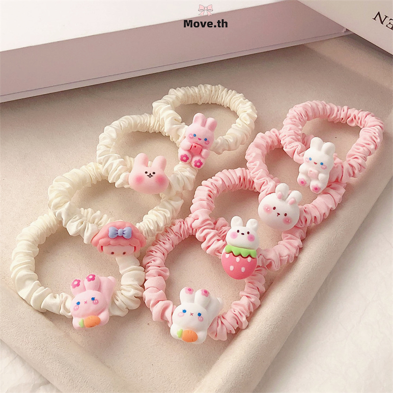 COD-ในไทย💖ยางมัดผม กระต่าย ลายหัวใจ สีชมพู น่ารักหวาน สไตล์เกาหลี นักเรียนสำหรับผู้หญิง ความยืดหยุ่นสูง ทนทาน-Krismile