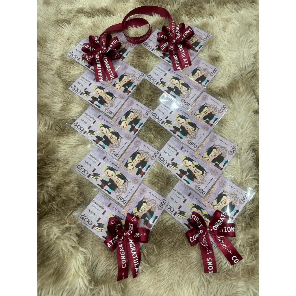 พวงมาลัยใส่ธนบัตรเปล่า โบว์หัวท้ายรูปหัวใจ