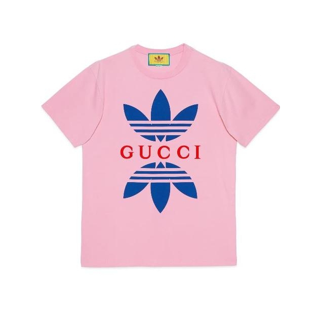 Gucci x Adidas เสื้อยืดคอกลม รุ่น Cotton Jersey T-Shirt Pink Code: 548334 XJEMJ 5904