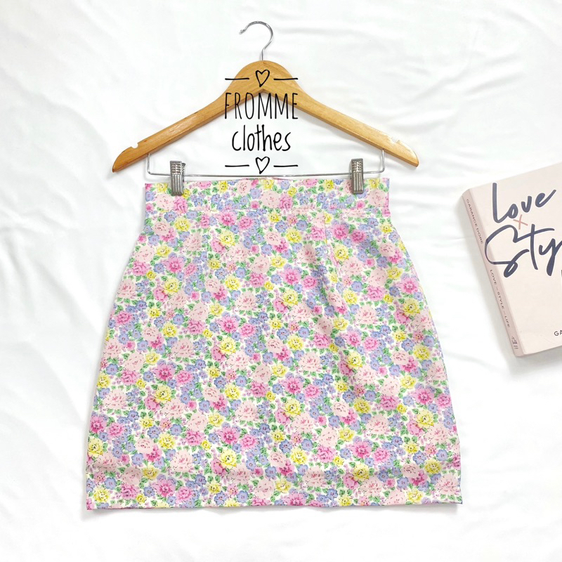 Frommeclothes กระโปรงทรงเอผ้าซากุระพิมลายดอกไม้(XS-5XL)