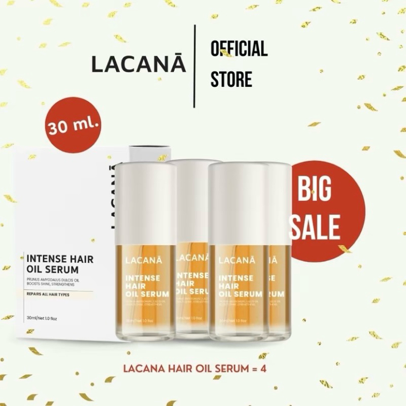 มีโค้ดลด30% ( พร้อมส่ง ) ลาคาร์น่าออยล์เซรั่ม 4 ขวด บำรุงเส้นผมเงาขึ้น 3 ระดับ Lacana intense hair oil serum