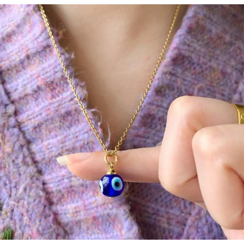 สร้อยคอ Evil Eye จี้ทรงกลม สร้อย Alloy ยาว 20 นิ้ว+ โดนน้ำไม่ได้