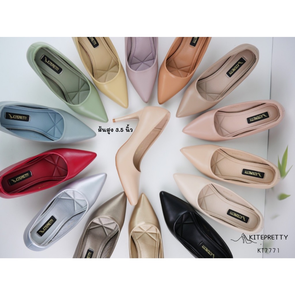 สินค้าพร้อมส่ง KT7771 [สีเอิร์ทโทน] รองเท้าส้นสูง รองเท้าคัทชูปลายแหลม ส้นแหลมสูง 3.5นิ้ว