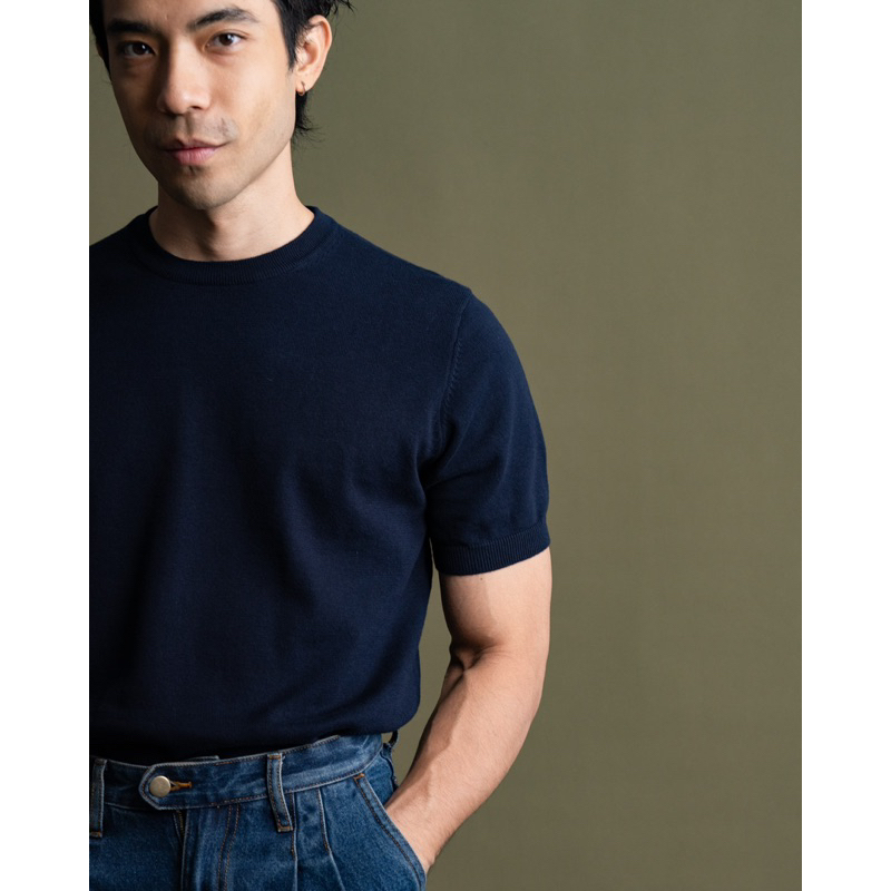 Made to Mature Knitted Crew Neck Tee - Navy  เสื้อยืดคอกลมผ้าถัก สีกรม
