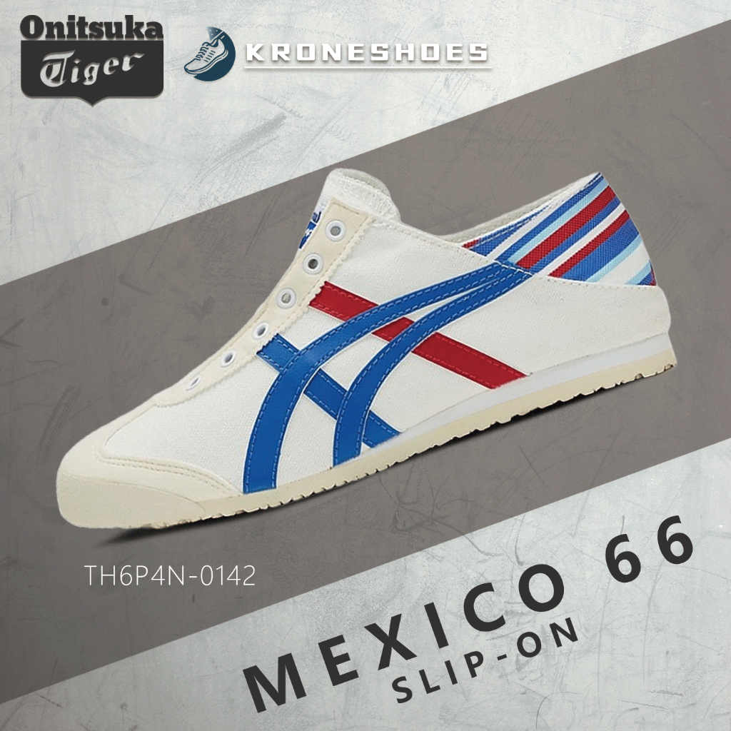 ของแท้ 100% Onitsuka tiger MEXICO 66 Slip-on TH6P4N-0142 รองเท้าผ้าใบ ได้ทั้งชายและหญิง ผ้าแคนวาส