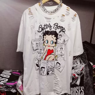เสื้อขาด เสื้อโอเวอร์ไซส์ ลายการ์ตูน/ลายน่ารัก อก44-46" ยาว28" ผ้าคอตตอน ผ้าฟอก แต่งขาดแฟชั่น ใส่ได้ทั้งผู้ชายและผู้หญิง