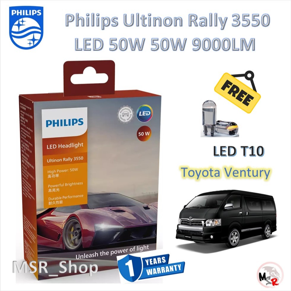 Philips หลอดไฟหน้ารถยนต์ Ultinon Rally 3550 LED 50W 8000/5200lm Toyota Ventury ประกัน 1 ปี