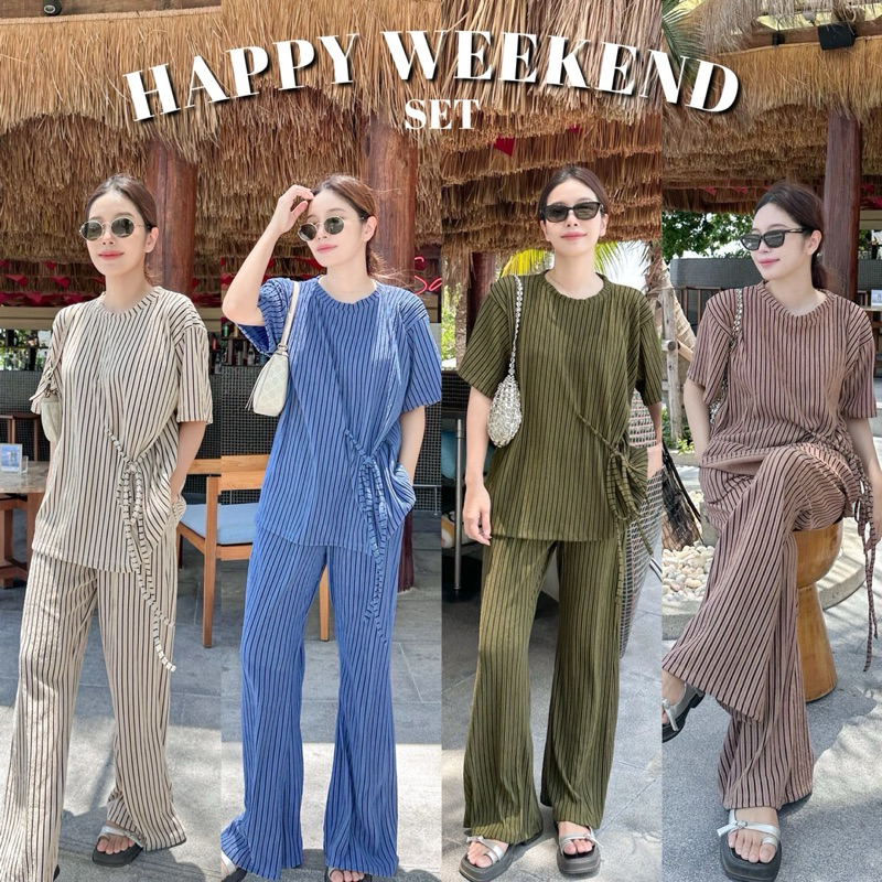 (ซื้อผ่าน Shopee video ลด30%) HAPPY WEEKEND ชุดเซ็ทขายาวพรางหุ่น ใส่สบายไม่ต้องรีดผ้านุ่มเด้งทิ้งตัว มีกระเป๋า2ข้าง