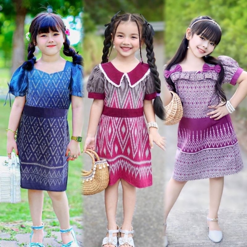 (รหัสNid)ชุดเดรสไทยเด็กหญิง ใส่ไปโรงเรียนใส่งานต่างๆ