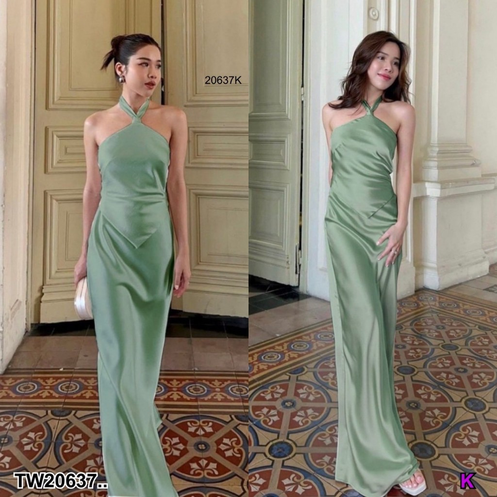 TwinsShopVip💗พร้อมส่ง TW20637 set 2 ชิ้น เสื้อผูกหลัง + กระโปรงยาว .. - รูปที่ 2