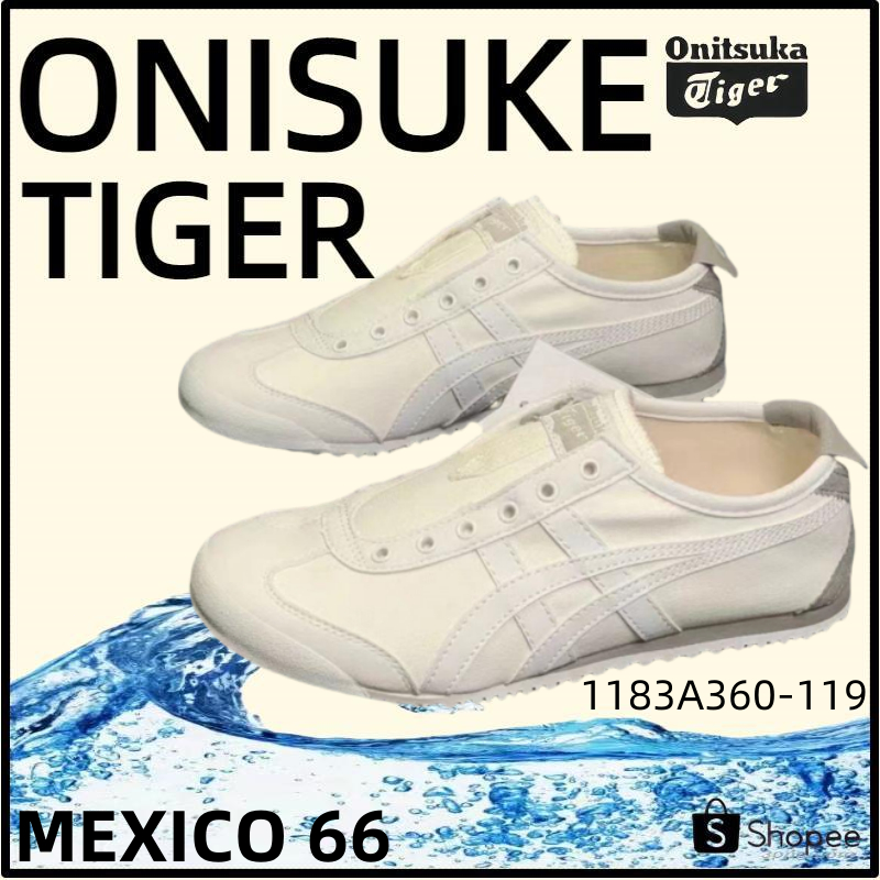 【ของแท้ 100%】Onitsuka Tiger Mexico 66 โอนิซึกะไทเกอร์ White/Grey 1183A360-119 Low Top slip-on Unisex Sneakers