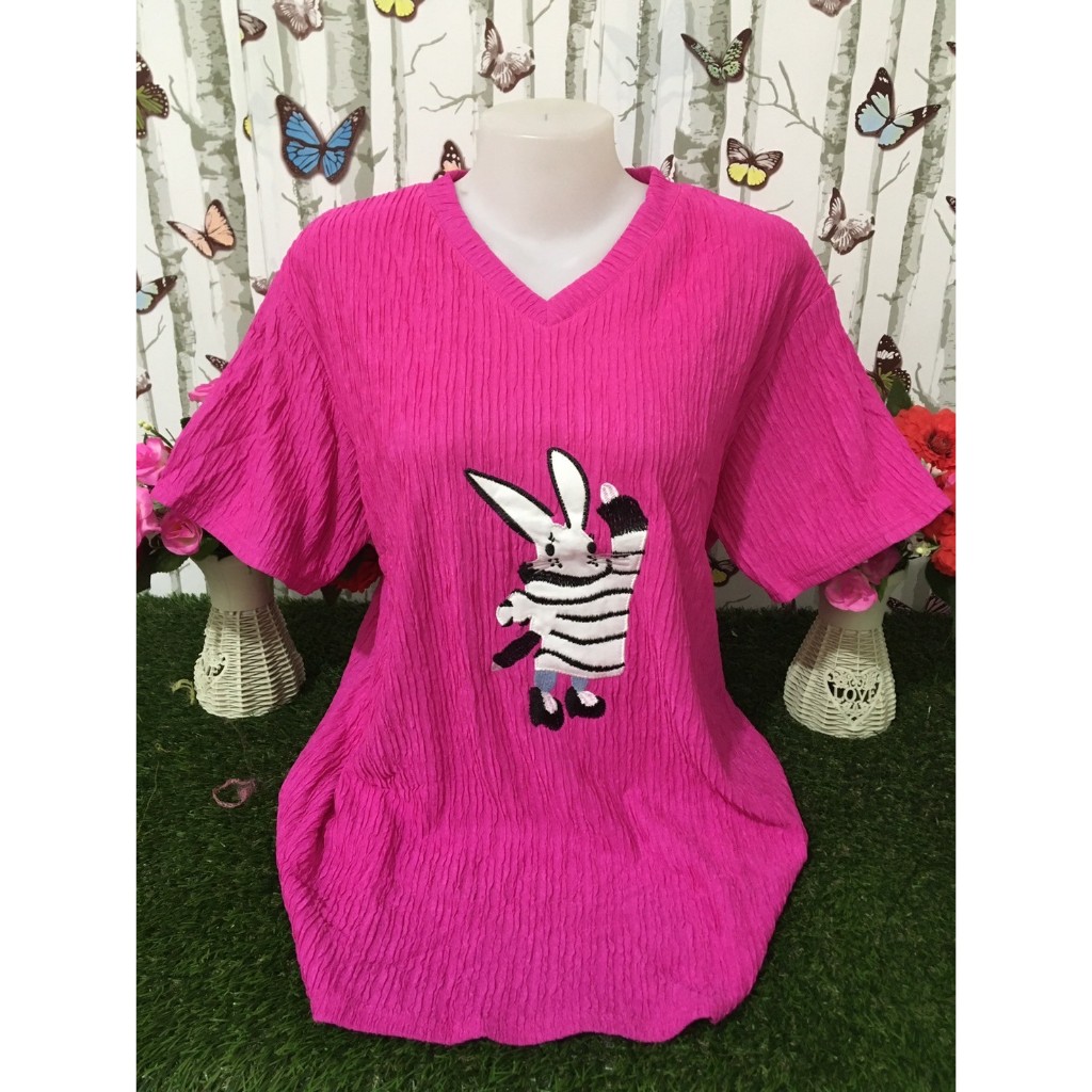 เสื้อแฟชั่นคอกลมแขนสั้น ผ้าทอฟฟี่สีพื้น อก 44-46-48-50สาวอวบใส่สวยมาก รุ่น2003-2