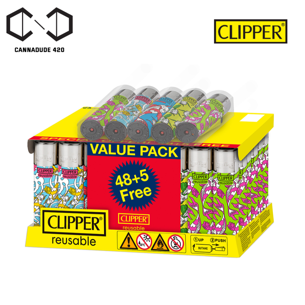 ไฟแช็คแก๊ส Clipper PRINTED พลาสติก 3 นิ้ว 8 สี เติมแก๊สได้