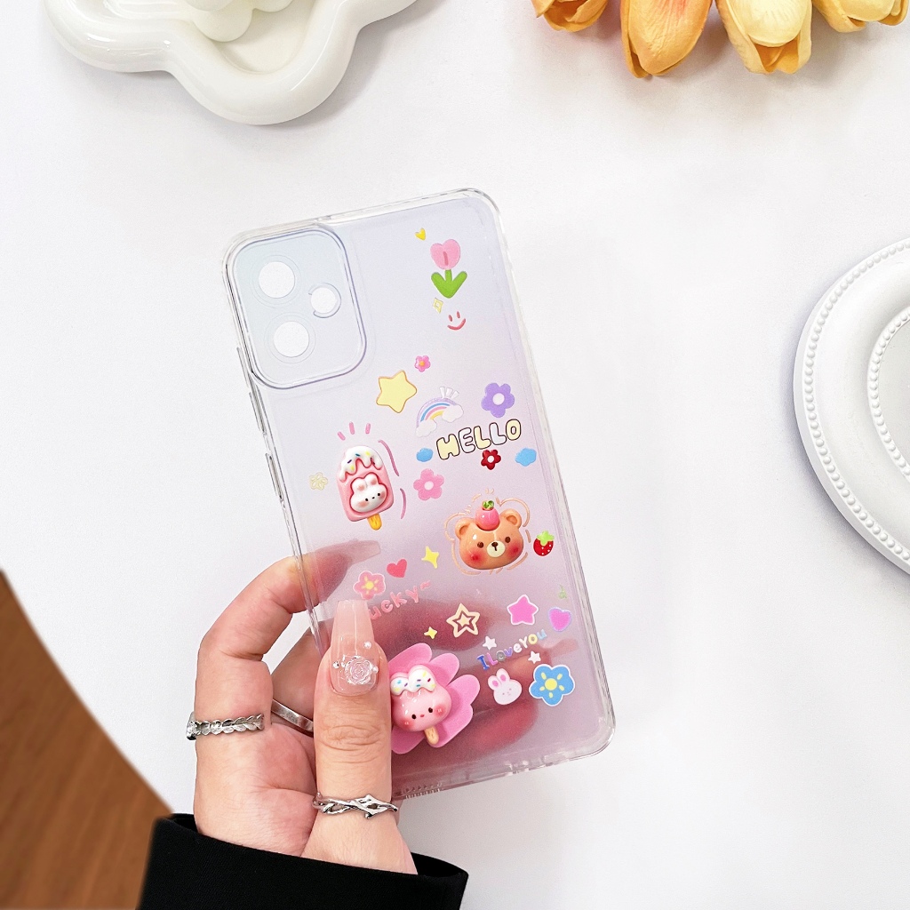 สำหรับ iPhone 14 pro max เคสใสพาสเทล การ์ตูนนูน OPPO A15 A18 A38 A77S RENO11 SAMSUNG A05S A24 VIVO Y