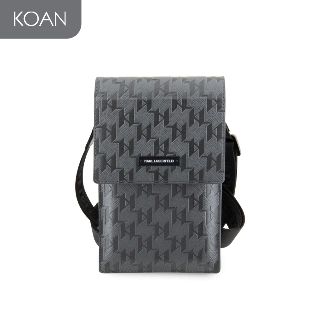 กระเป๋าสะพายข้างใบจิ๋ว KARL PU Saffiano Embossed Monogram Universal Ph0ne Pouch - Silver