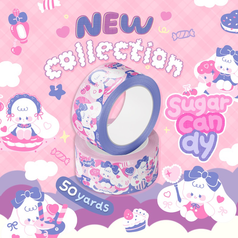 ลายใหม่!! เทปปิดกล่อง (Natty.tape) เทปกาว OPP Tape เสียงเบา ลายน่ารัก 50หลา tape ติดกล่องพัสดุ แปะกล่อง ลาย Sugarcandy