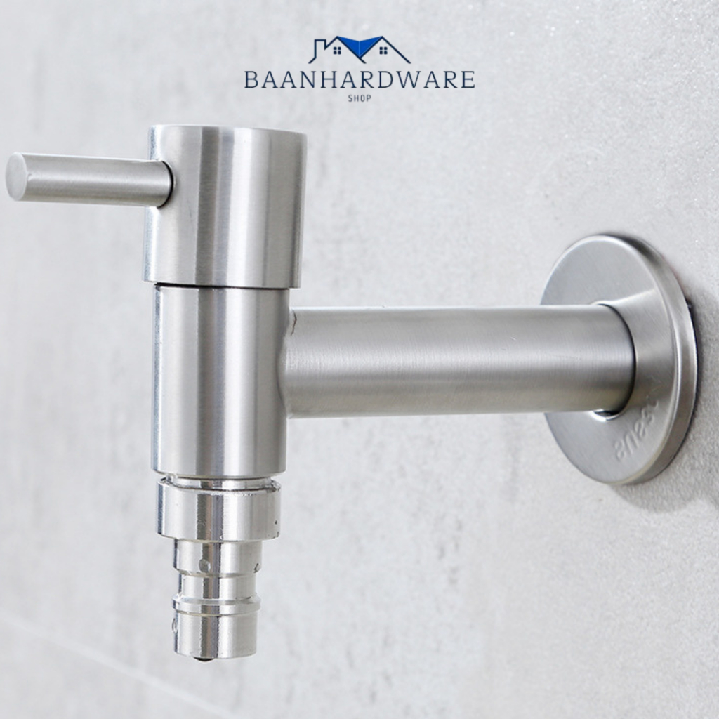 BAANHARDWARE ก๊อกสนามคอยาวติดผนัง ก็อกติดผนัง สแตนเลส 304 แท้ MA-E-1004S