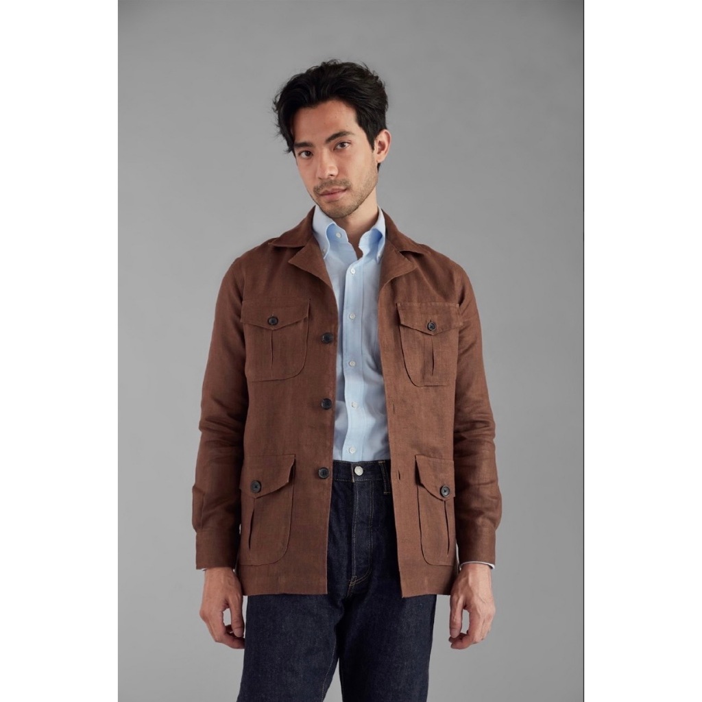 [ส่วนลด30% 30XTRA19998] MadetoMature Linen Safari Jacket Overshirt Tobacco เสื้อซาฟารีแจ็กเก็ต สีน้ำตาลเข้ม